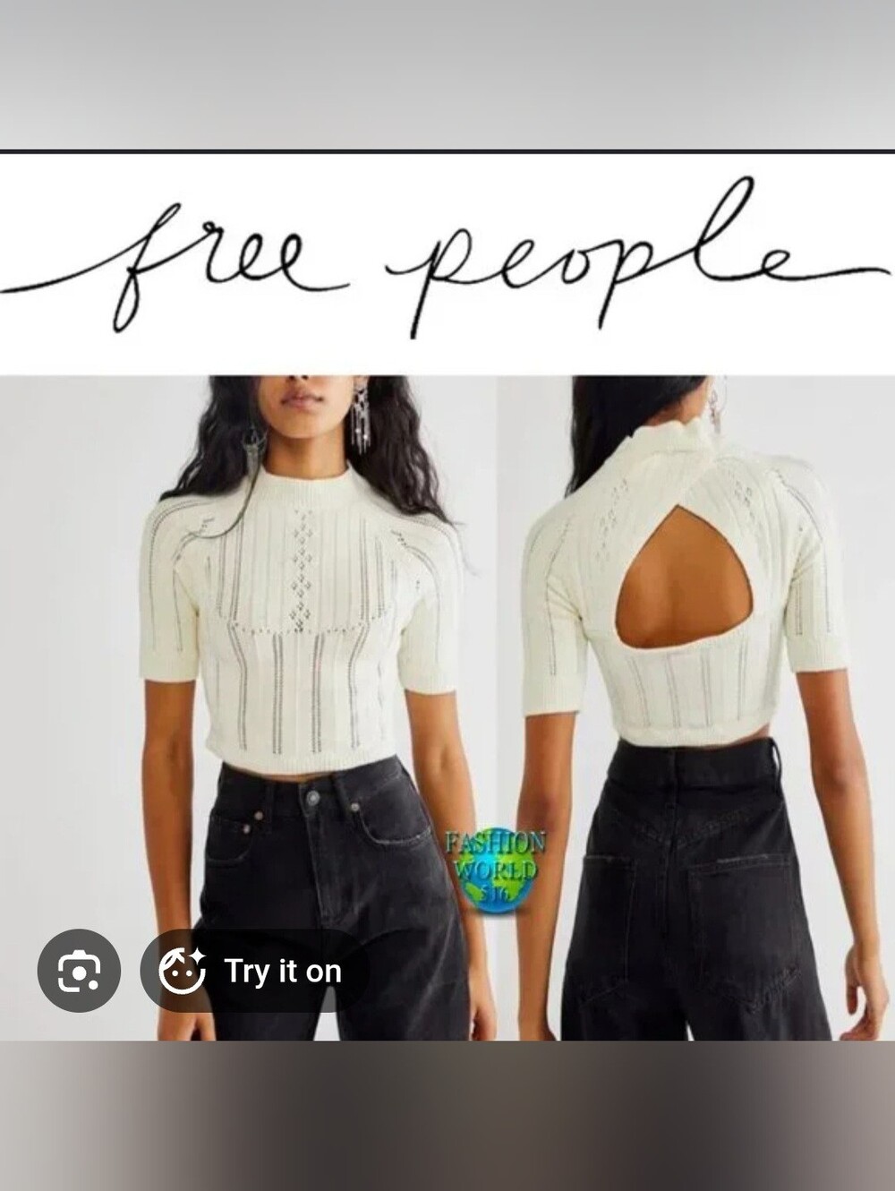Free People Intimately The Romy Swit Cream Knit Open-Back Crop Top Large